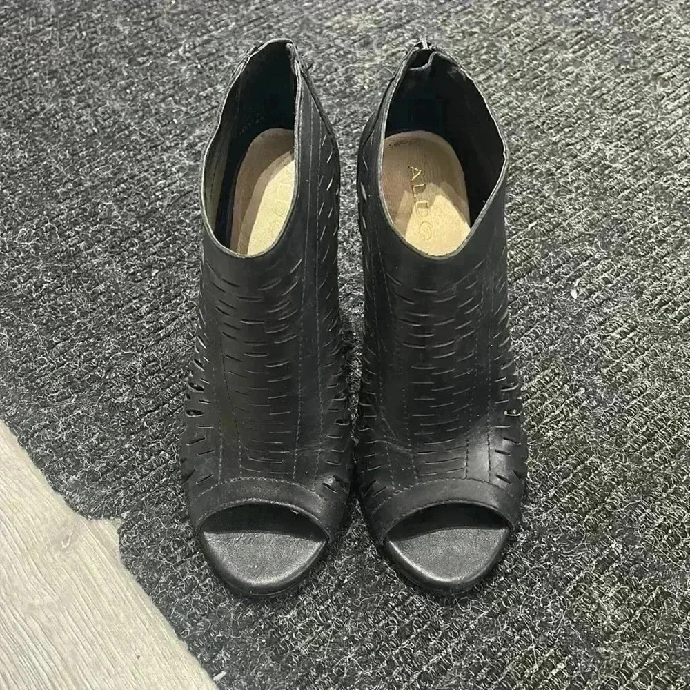 ALDO black open  toe back zipper high heels